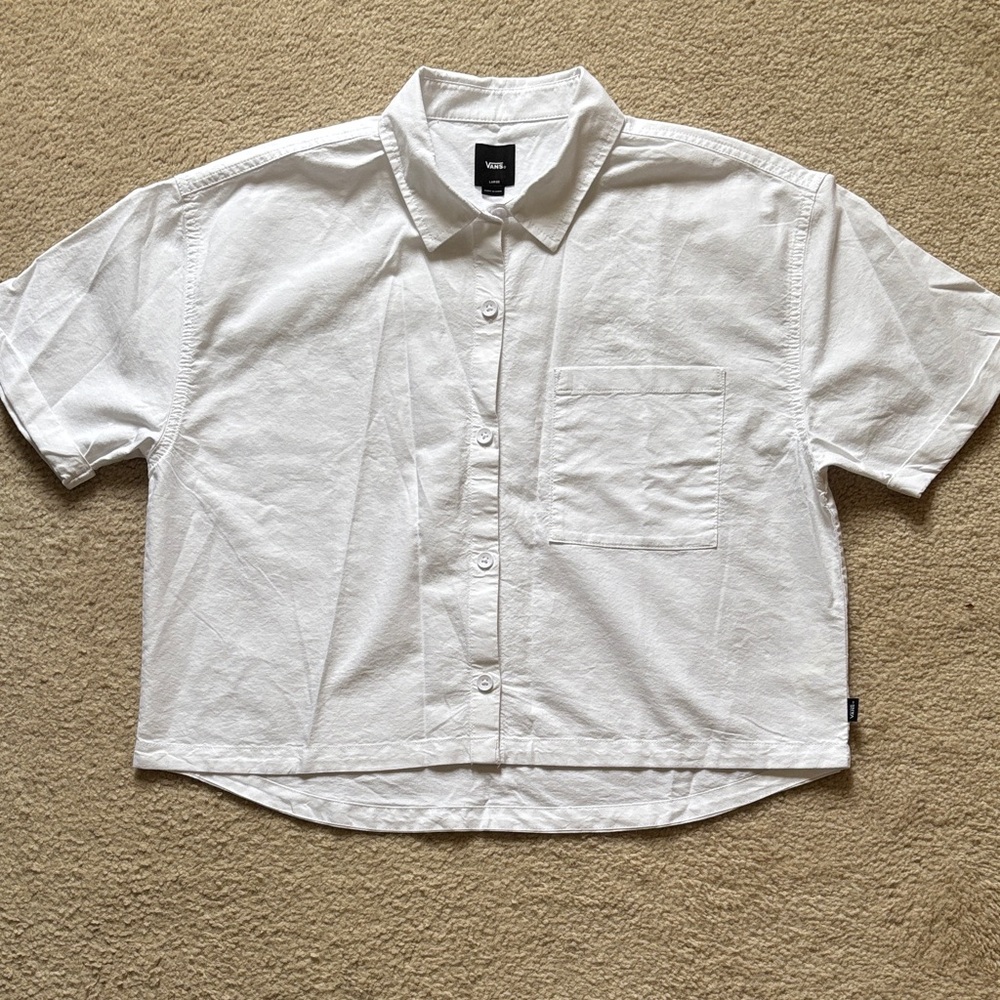 Vans Cropped Oversized Button Up Short Sleeve Shirt